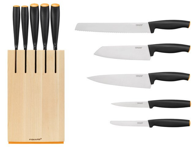 Набор ножей Fiskars Functional Form в деревянном белом блоке 5шт 1014211